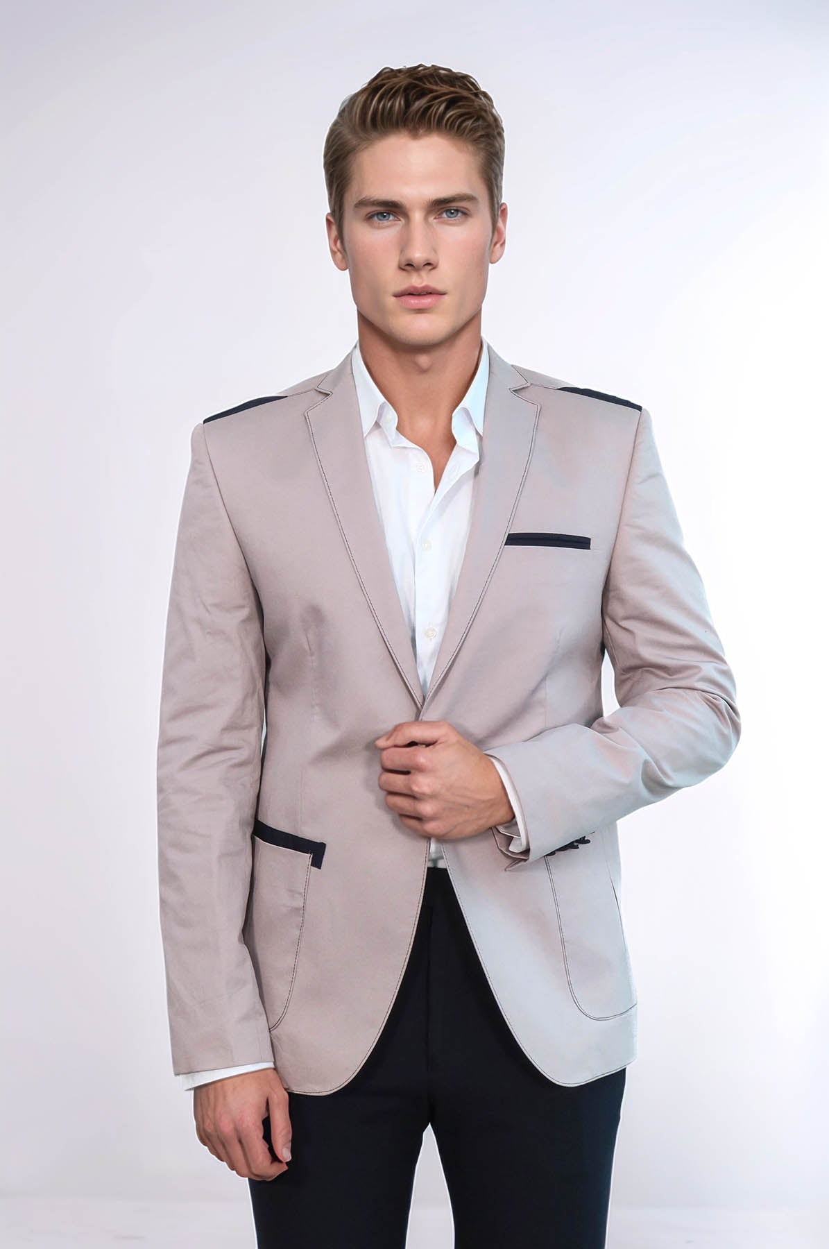 3 pocket Single Button Cotton Shoulder Stitched Light pink Jacket-Wessi