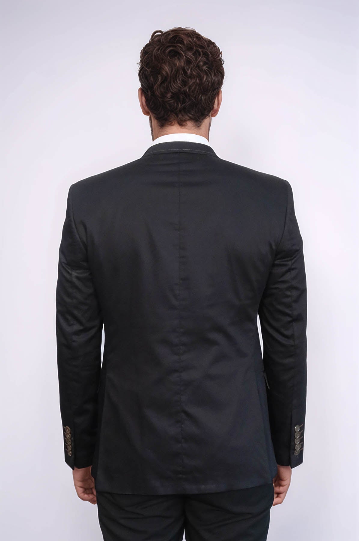 Single Button Cotton Mono Lapel Black Jacket-Wessi