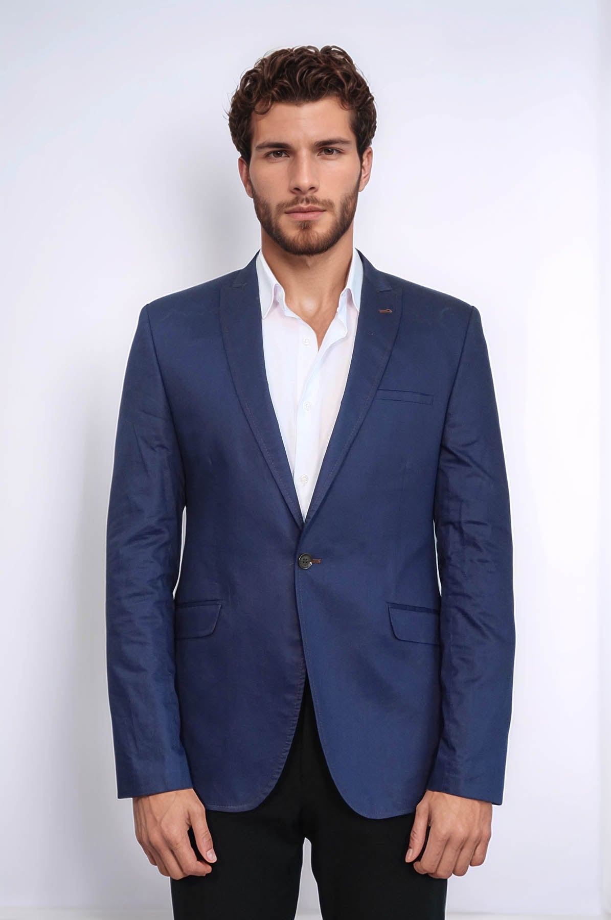 KOALA SYDNEY Single Button Cotton Mono Lapel Dark Blue Jacket-Wessi