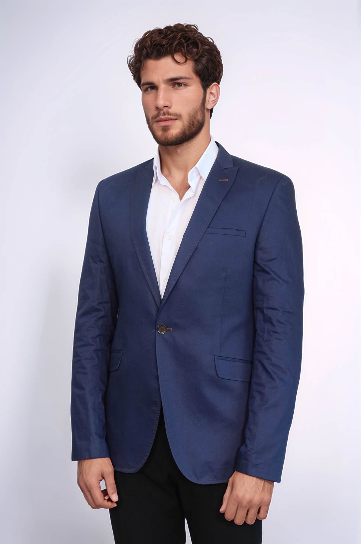 KOALA SYDNEY Single Button Cotton Mono Lapel Dark Blue Jacket-Wessi