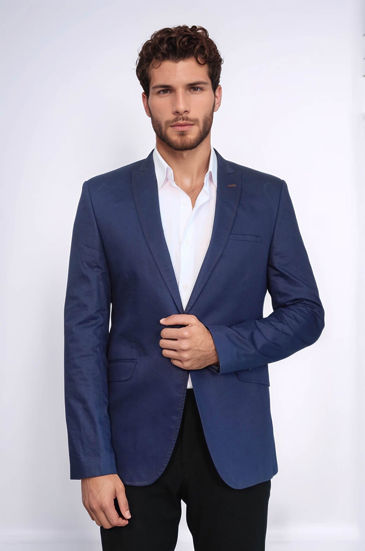 KOALA SYDNEY Single Button Cotton Mono Lapel Dark Blue Jacket-Wessi