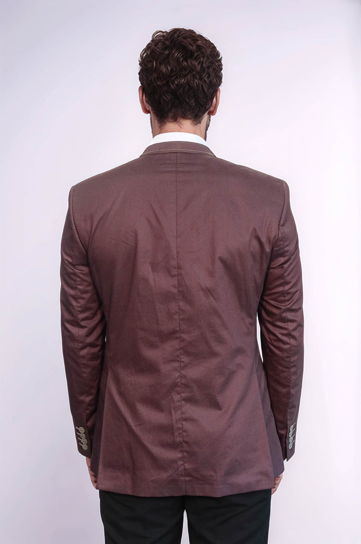 Single Button Cotton Mono Lapel Brown Jacket-Wessi