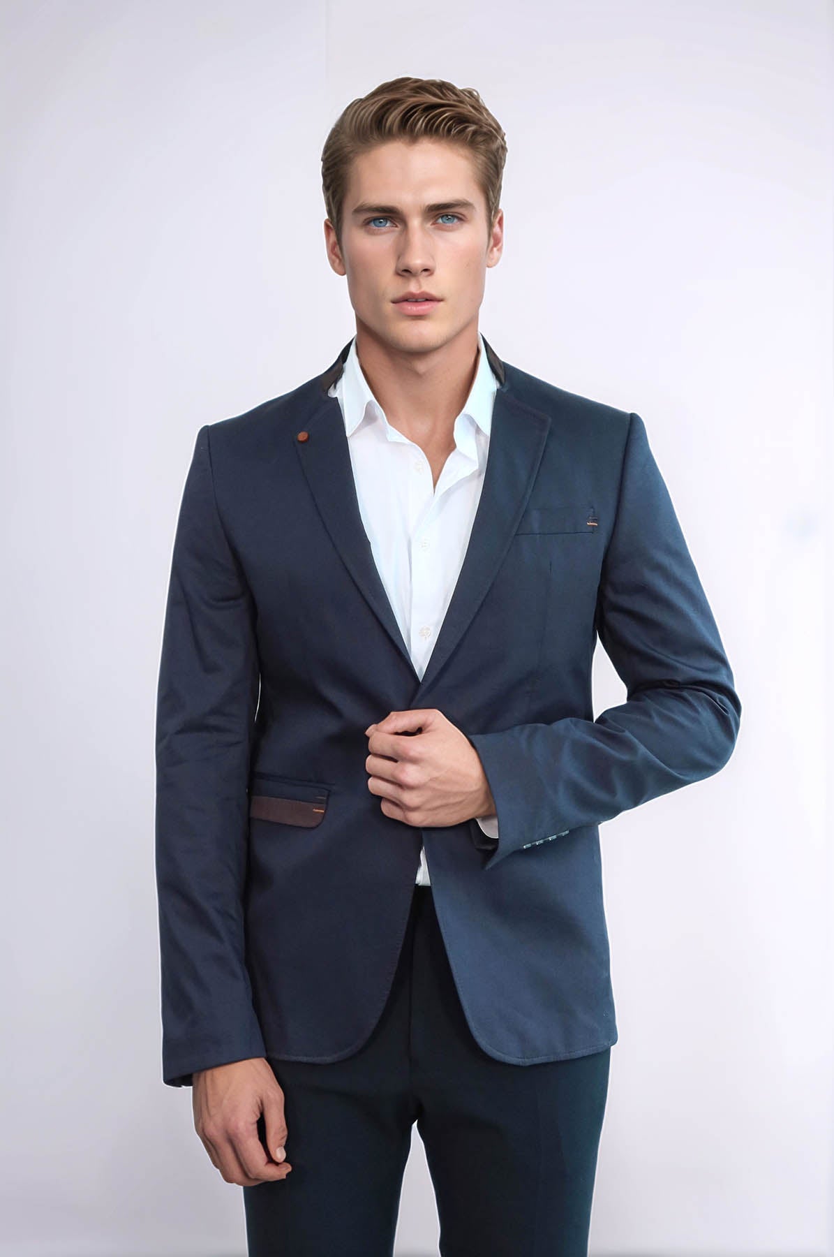 KOALA SYDNEY Single Button Standing Collar Navy Blue Men Blazer