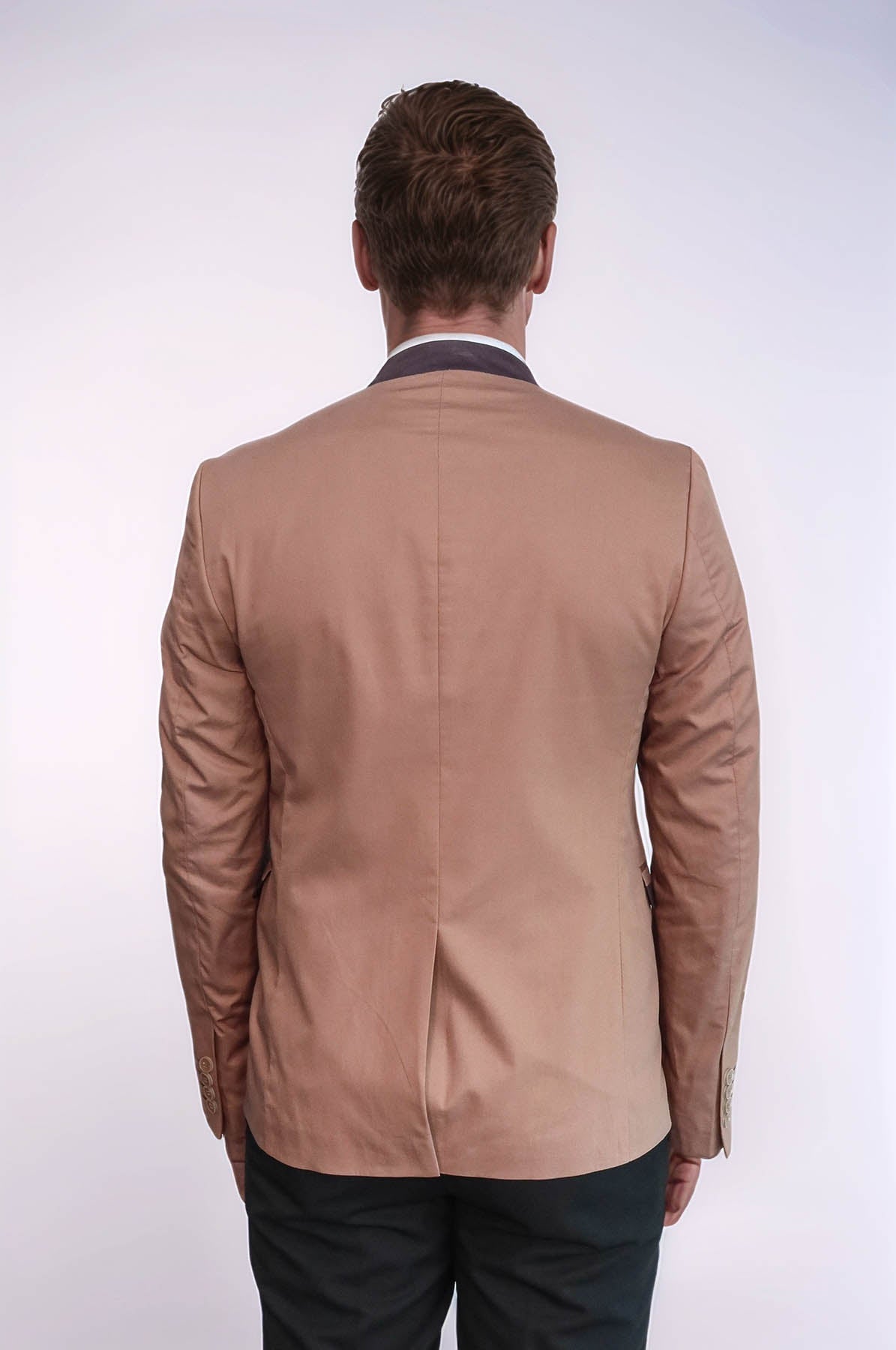 Single Button Standing Collar Beige Men Blazer