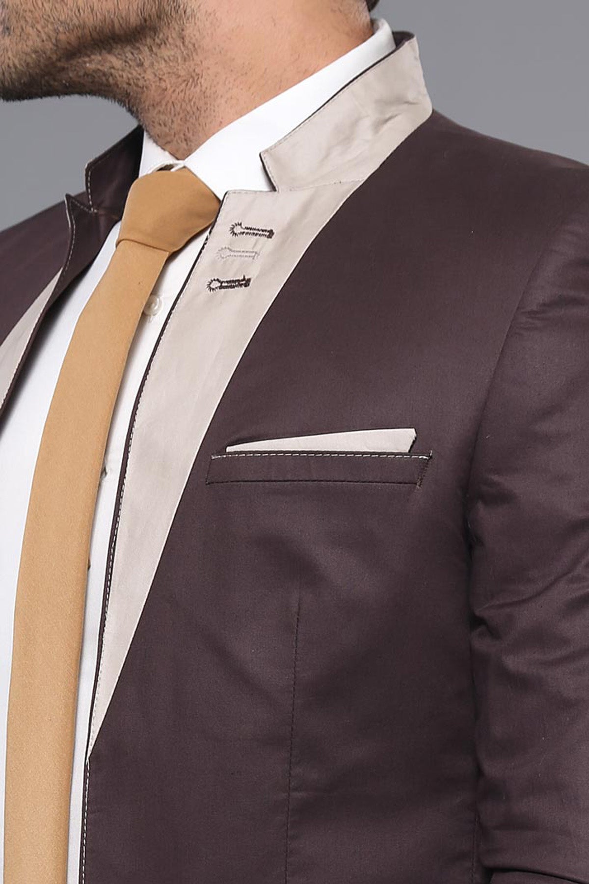 KOALA SYDNEY Single Button Collar Garni Tippet Brown Jacket-Wessi