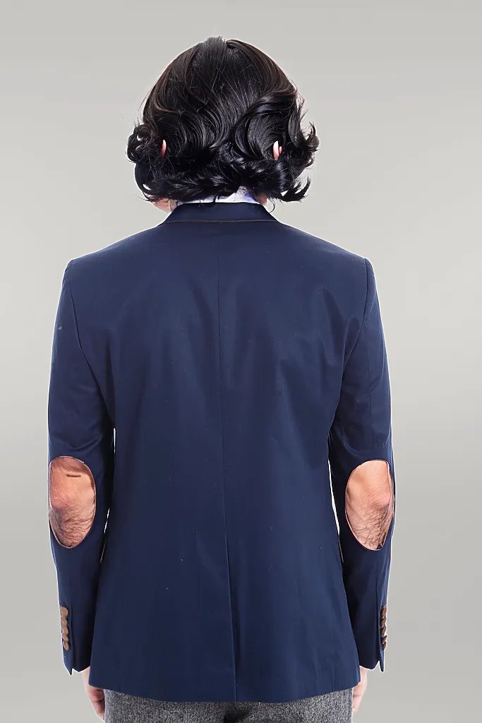 2 Buttons 3 Pockets Crested Cotton Blue Jacket