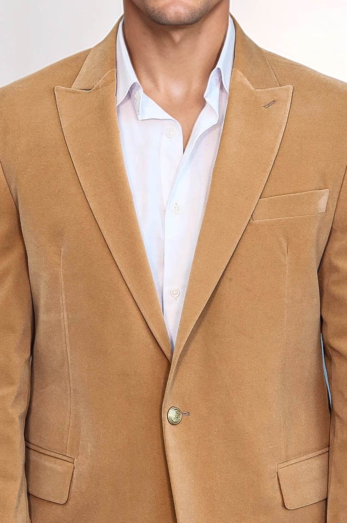 Wide Lapel Velvet Apricot Men Blazer