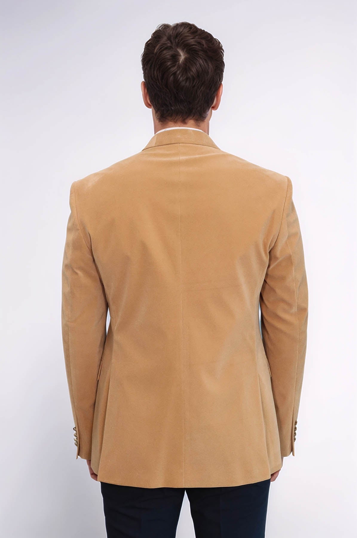 Wide Lapel Velvet Apricot Men Blazer