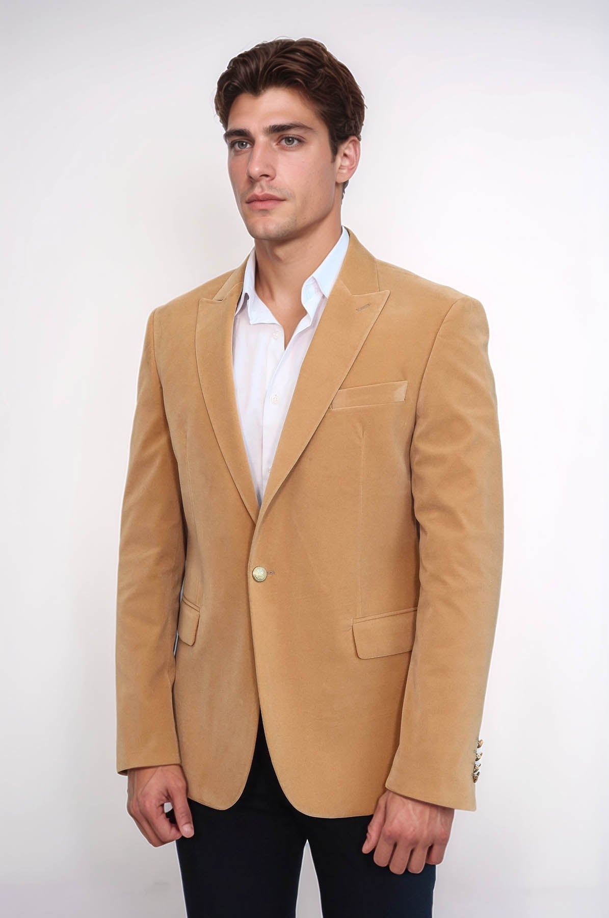 Wide Lapel Velvet Apricot Men Blazer