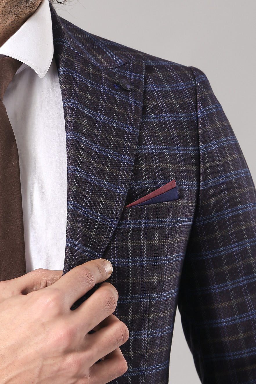 KOALA SYDNEY Double Breasted Plaid Burgundy Blazer