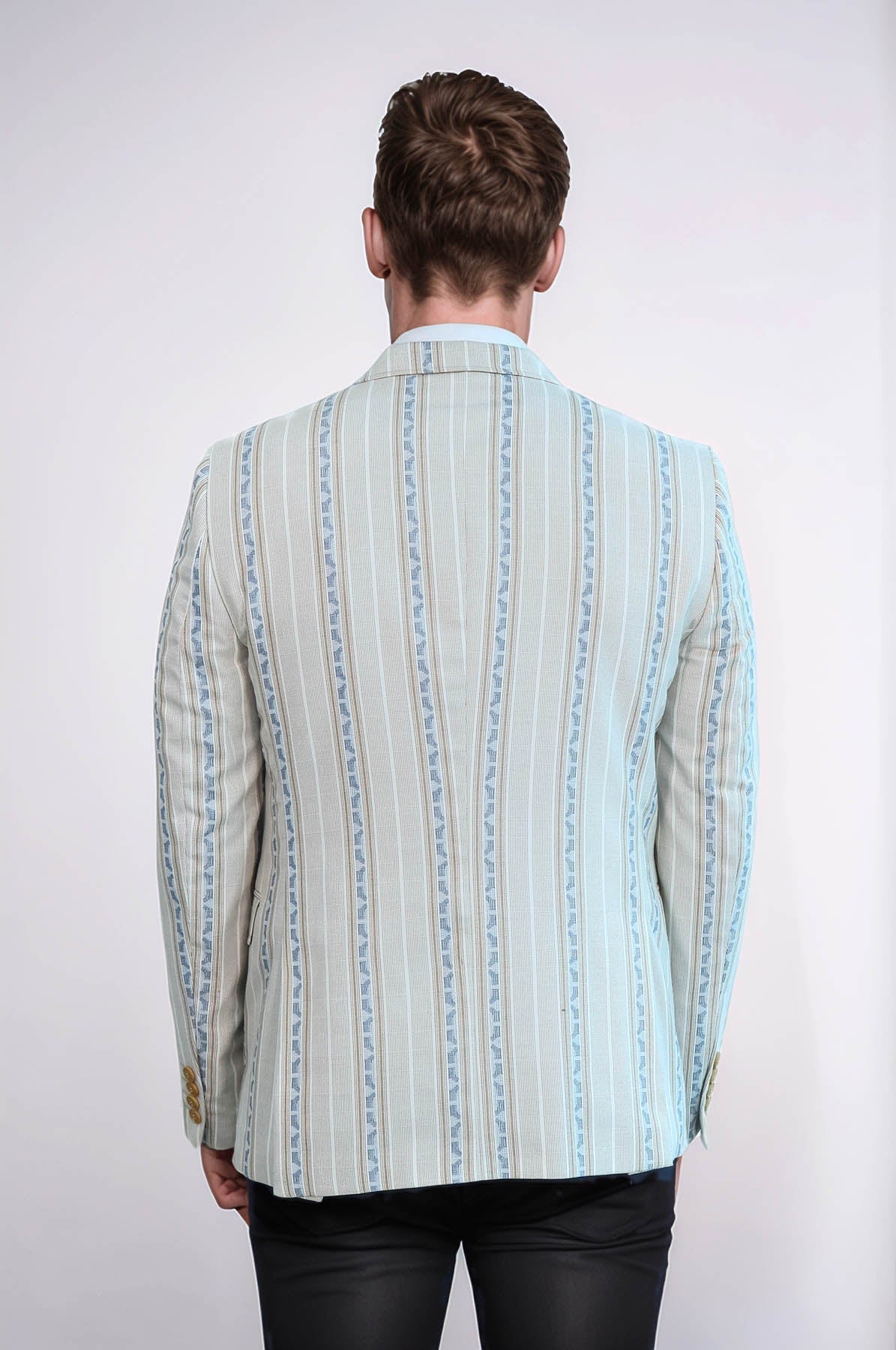 Stripped Beige Slim Fit Blazer
