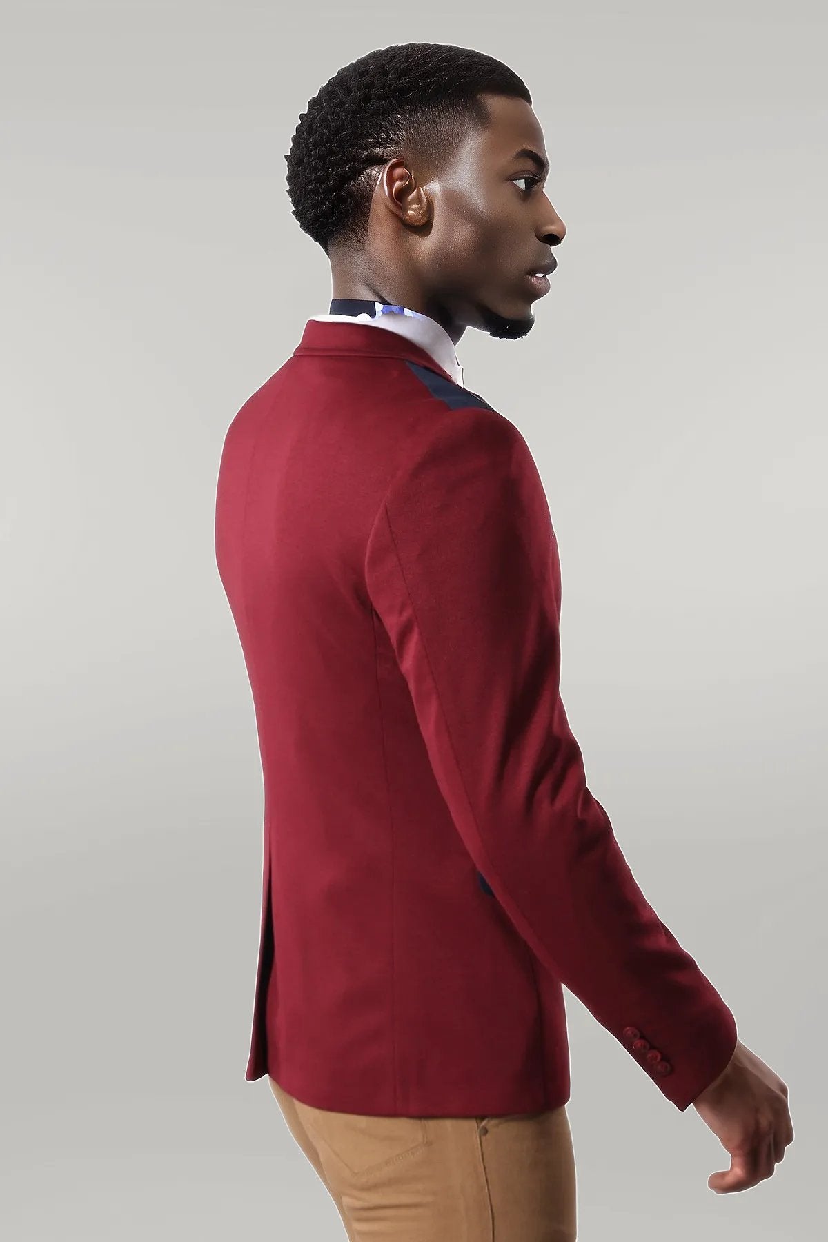 Collar Embroidery Combed Burgundy Men Jacket