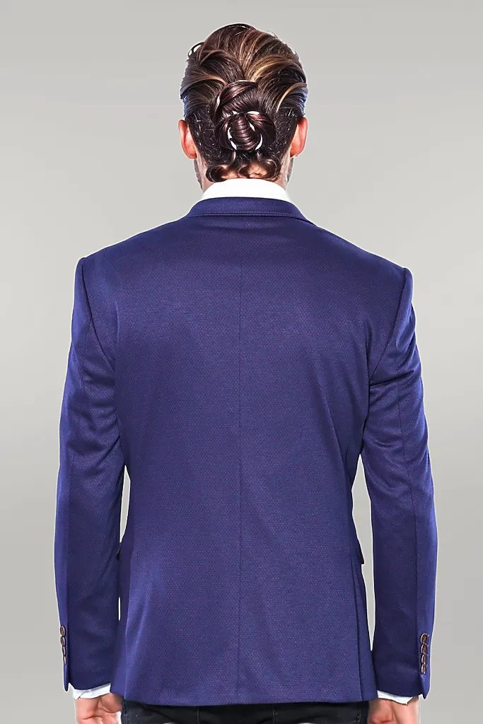 2 Button Combed Plaid Sax Blue Men Jacket