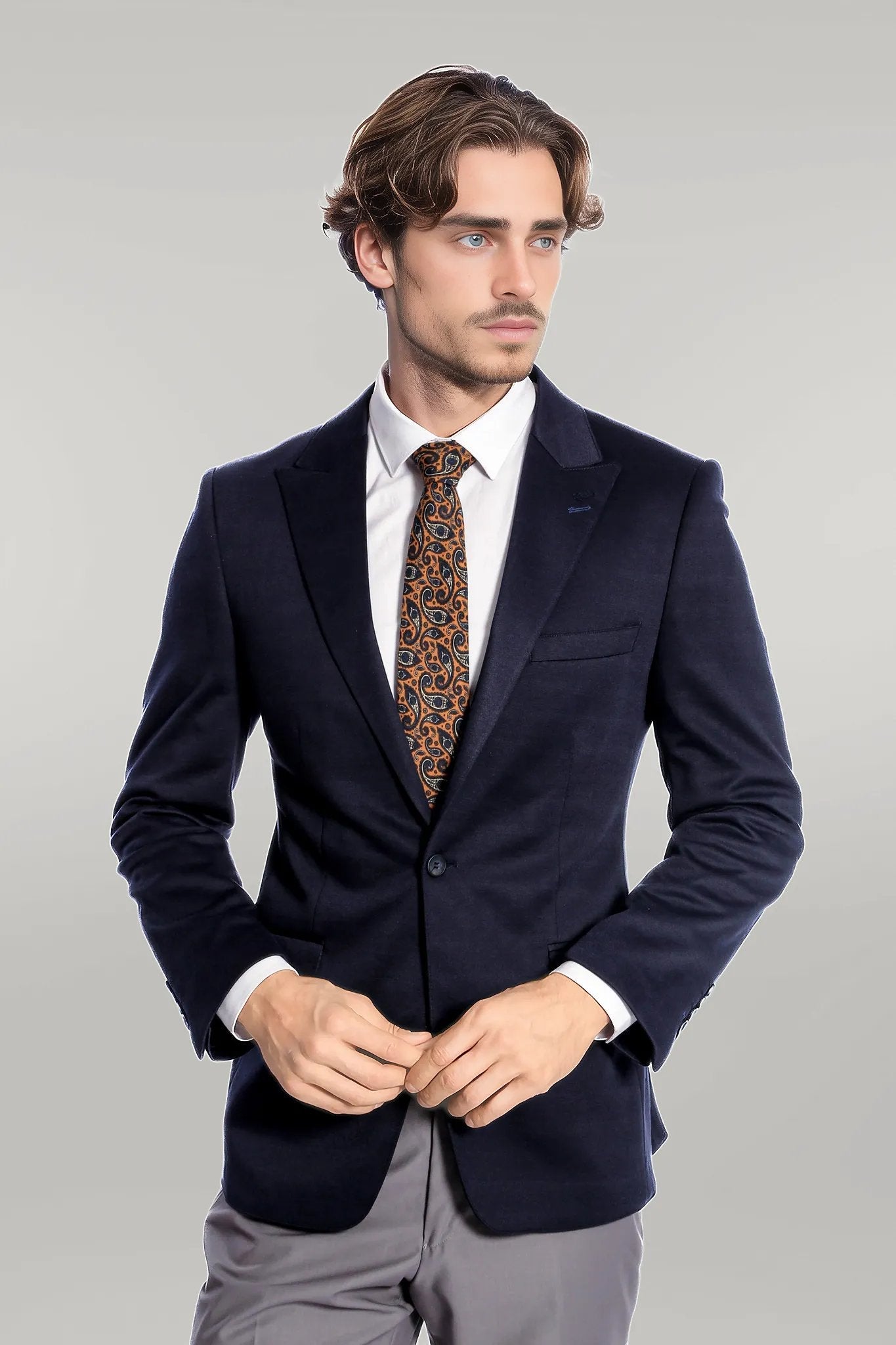 KOALA SYDNEY Navy Blue Plain Slim-Fit Jacket