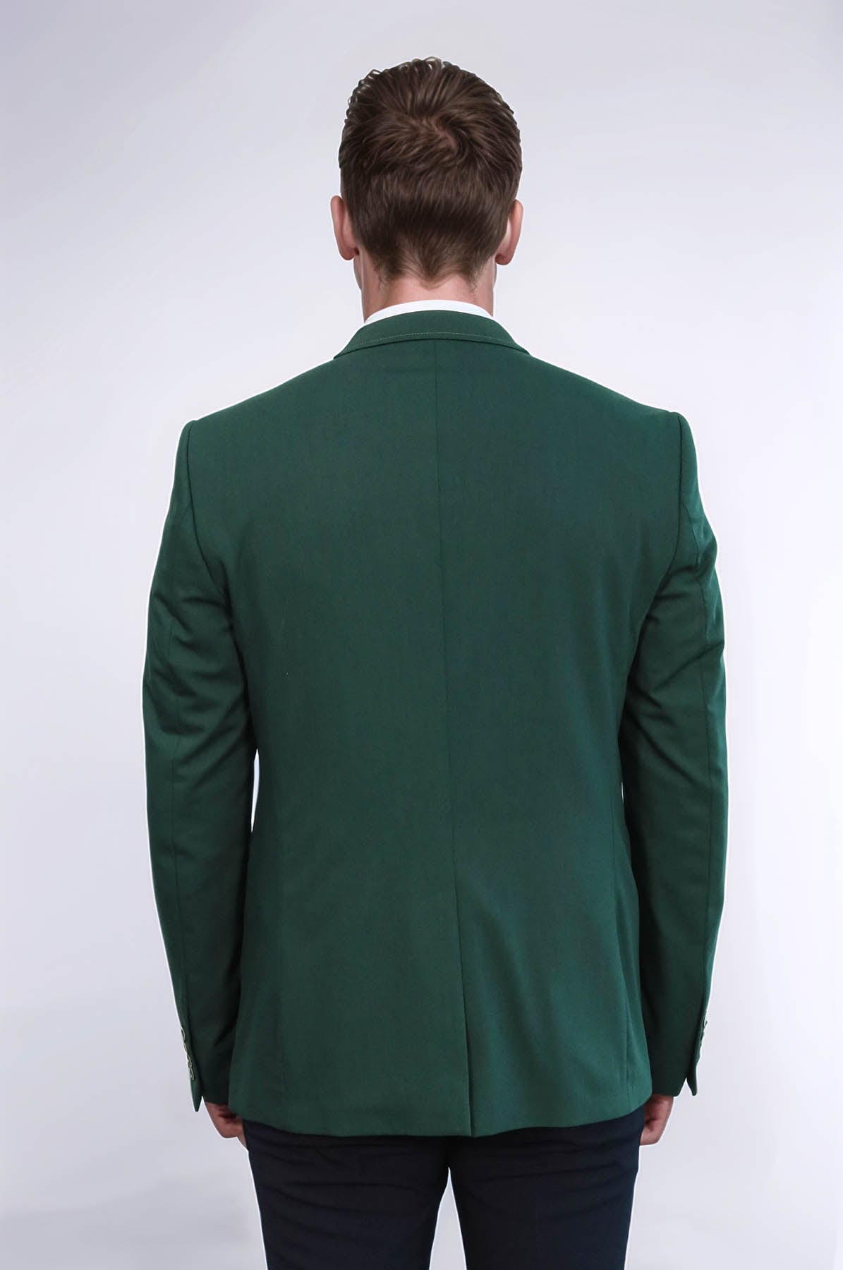 Double Buttons Shoulder Piece Mono Lapel Green Jacket-Wessi