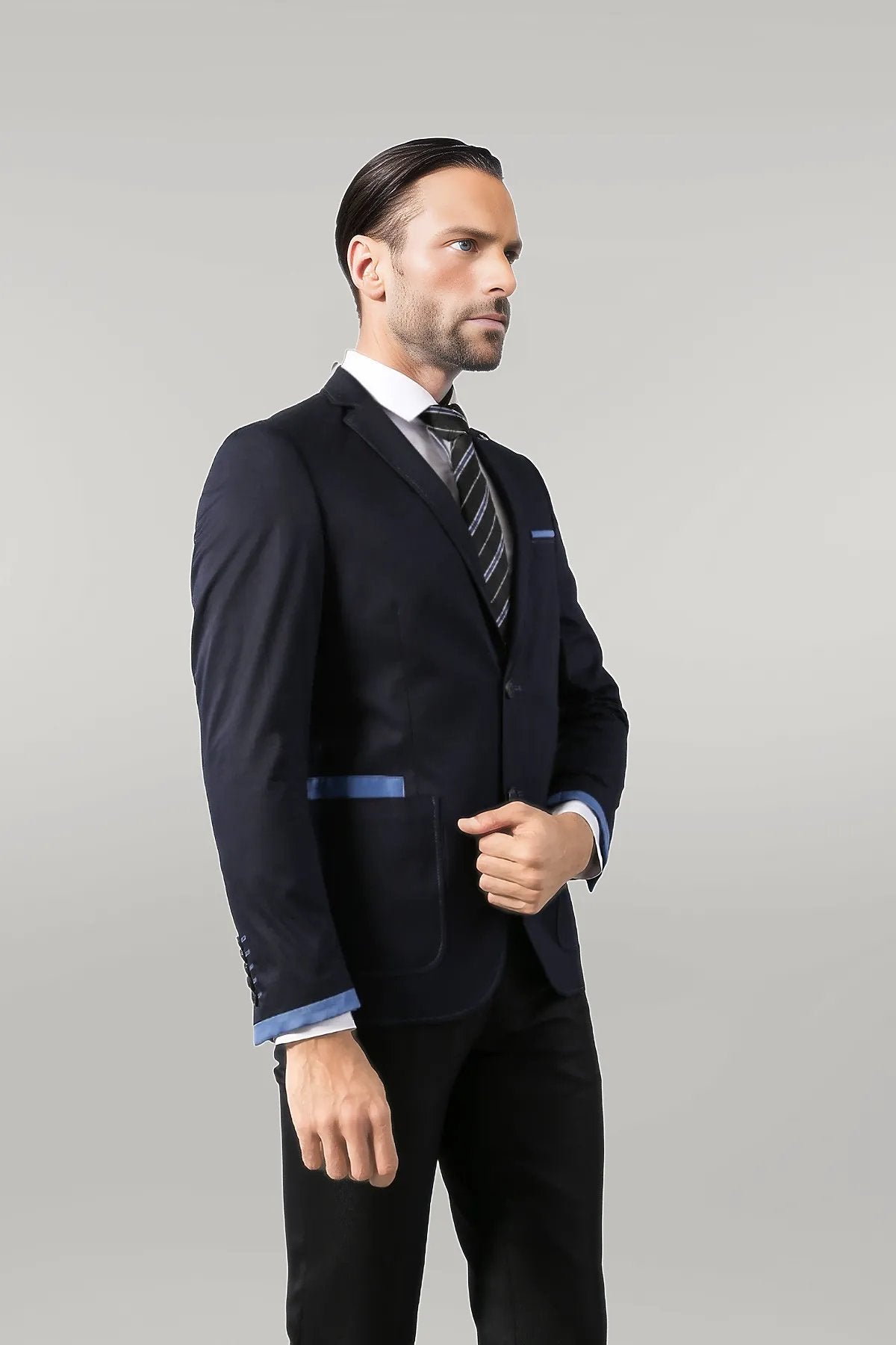 2 Button Bag Pocket Navy Blue Jacket-