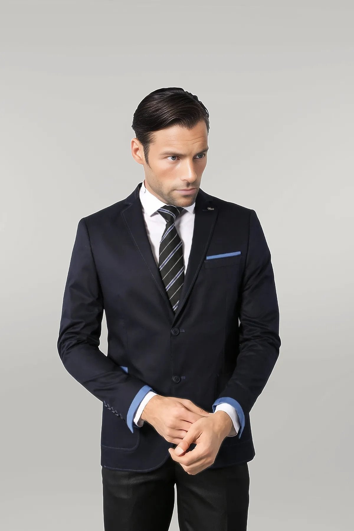 2 Button Bag Pocket Navy Blue Jacket-