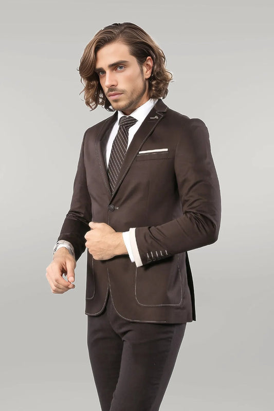 2 Button Bag Pocket Brown Jacket-