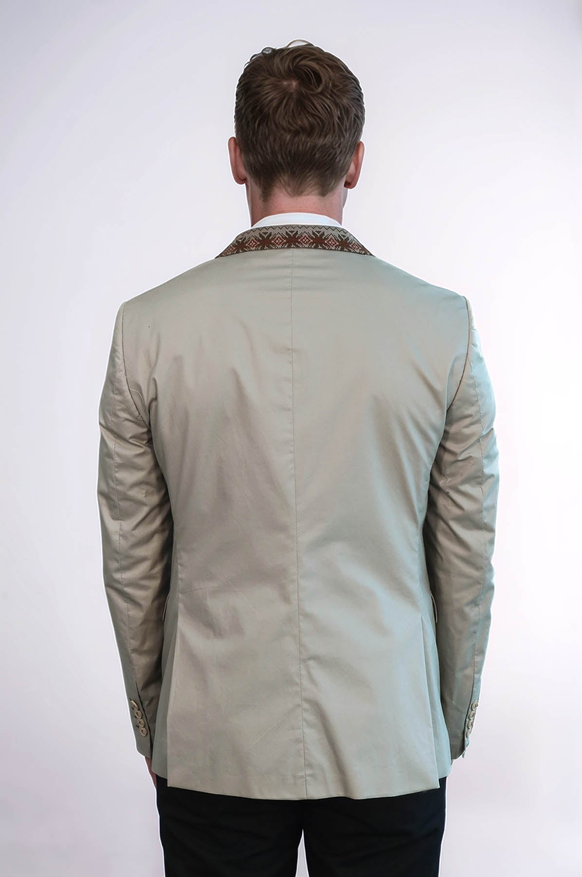 Double Buttons Knit Collar Mono Lapel Beige Jacket-Wessi