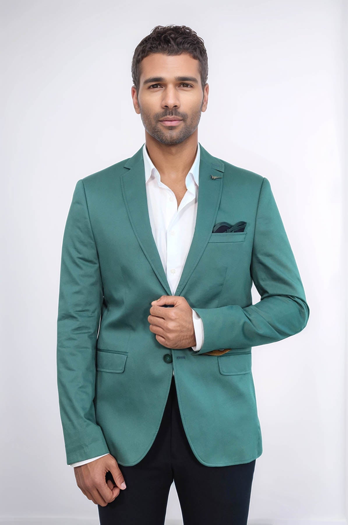 Modeled Cotton Green Blazer