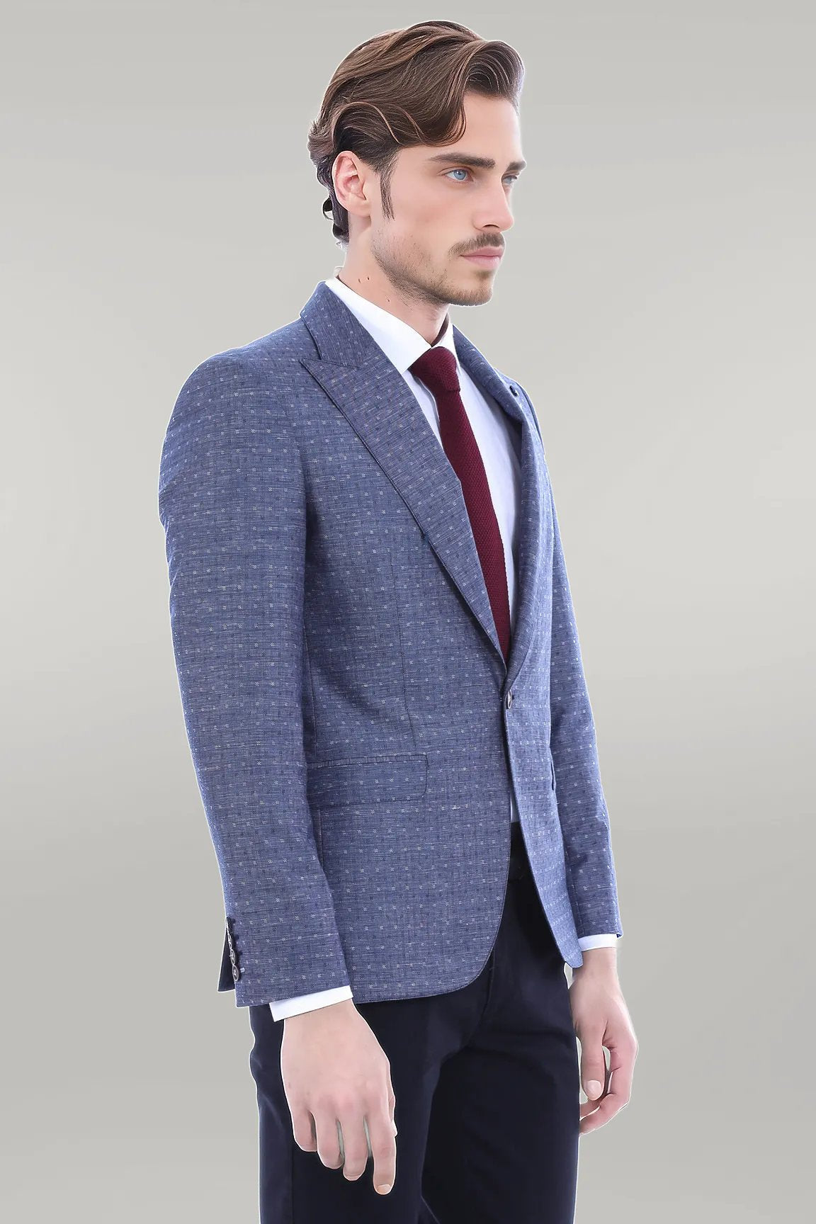 Light Blue Linen Dot Patterned Jacket |