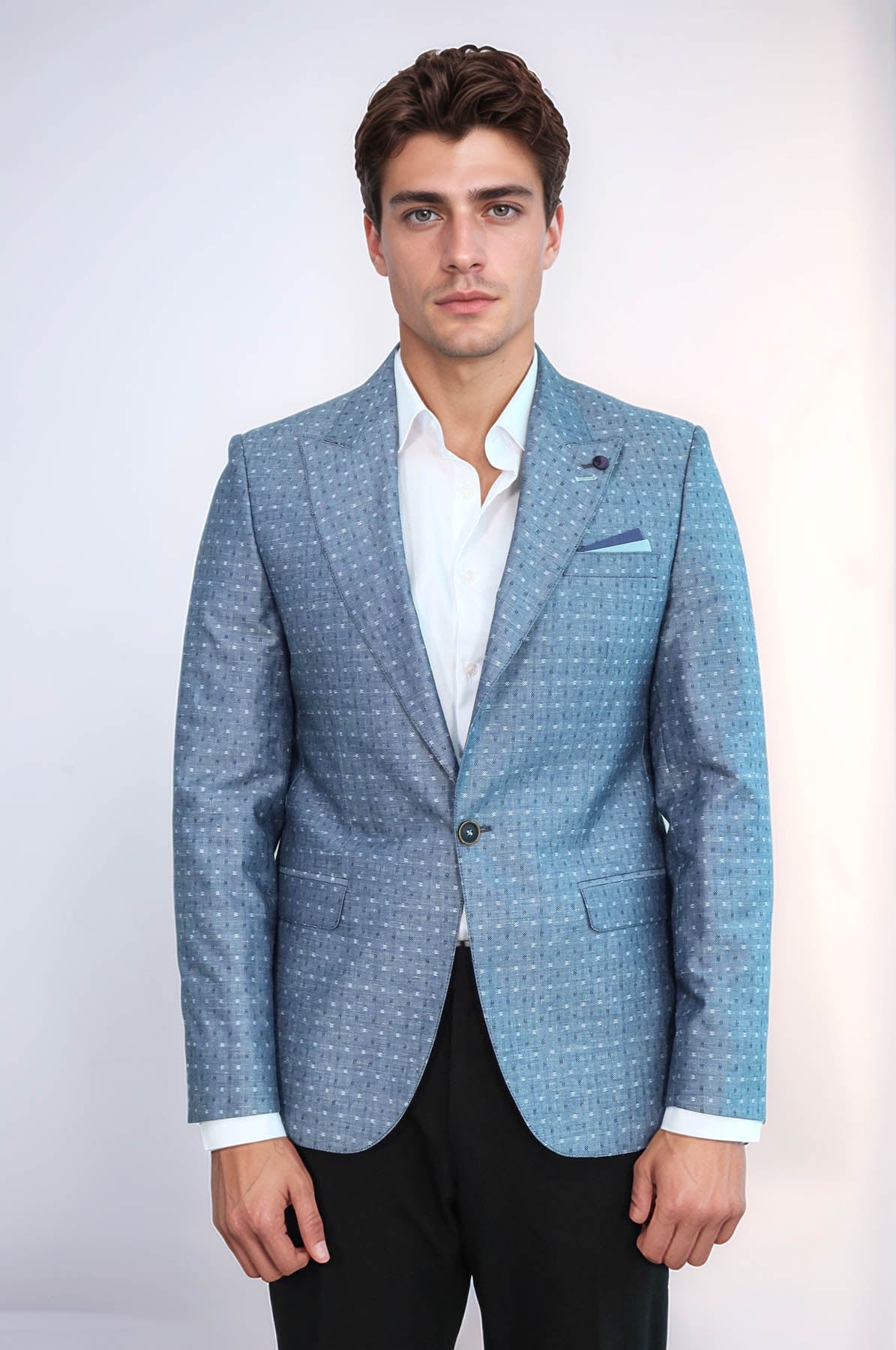 Light Blue Linen Dot Patterned Jacket