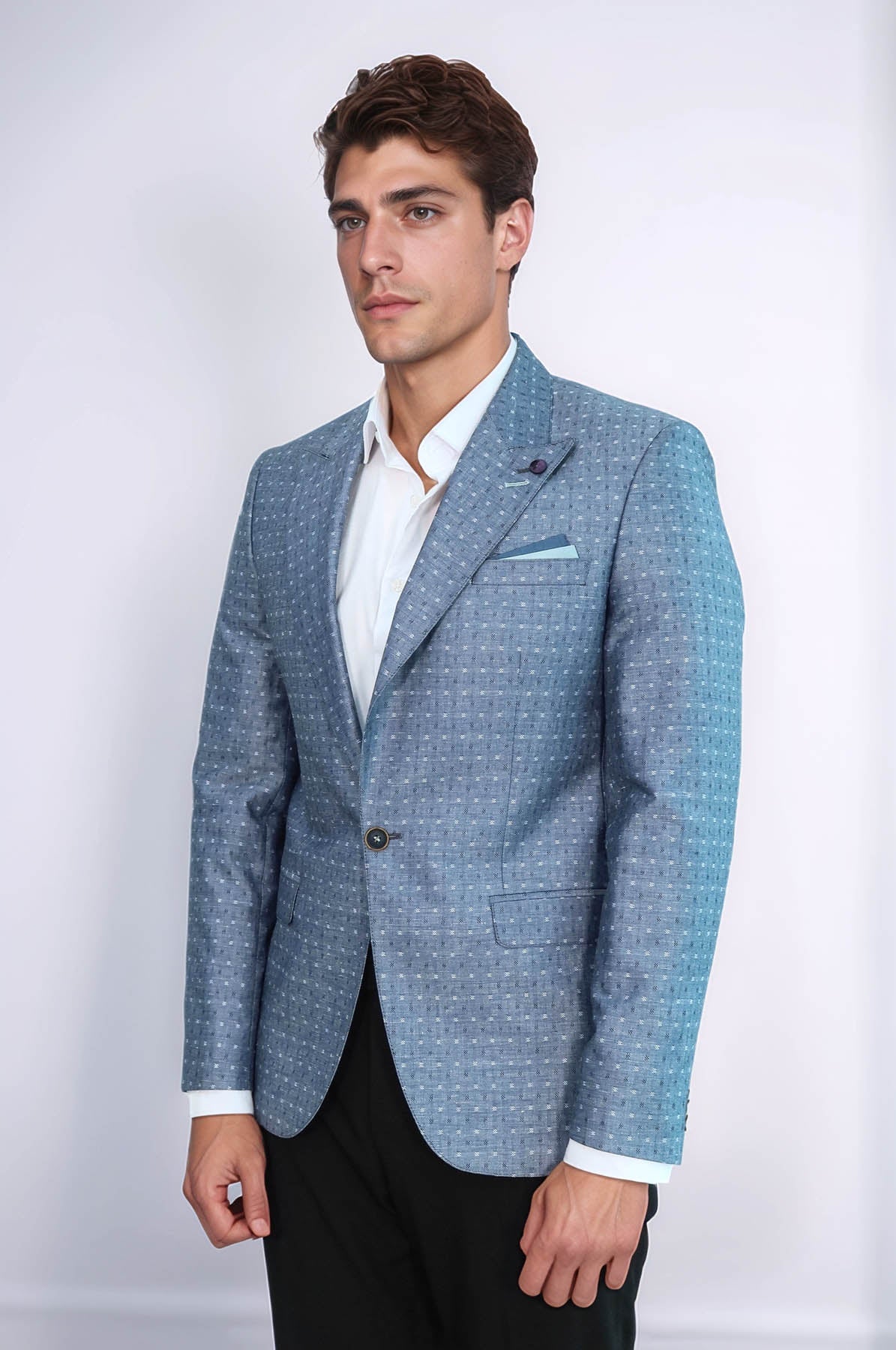 Light Blue Linen Dot Patterned Jacket