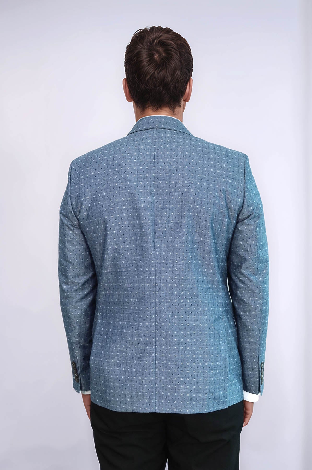 Light Blue Linen Dot Patterned Jacket