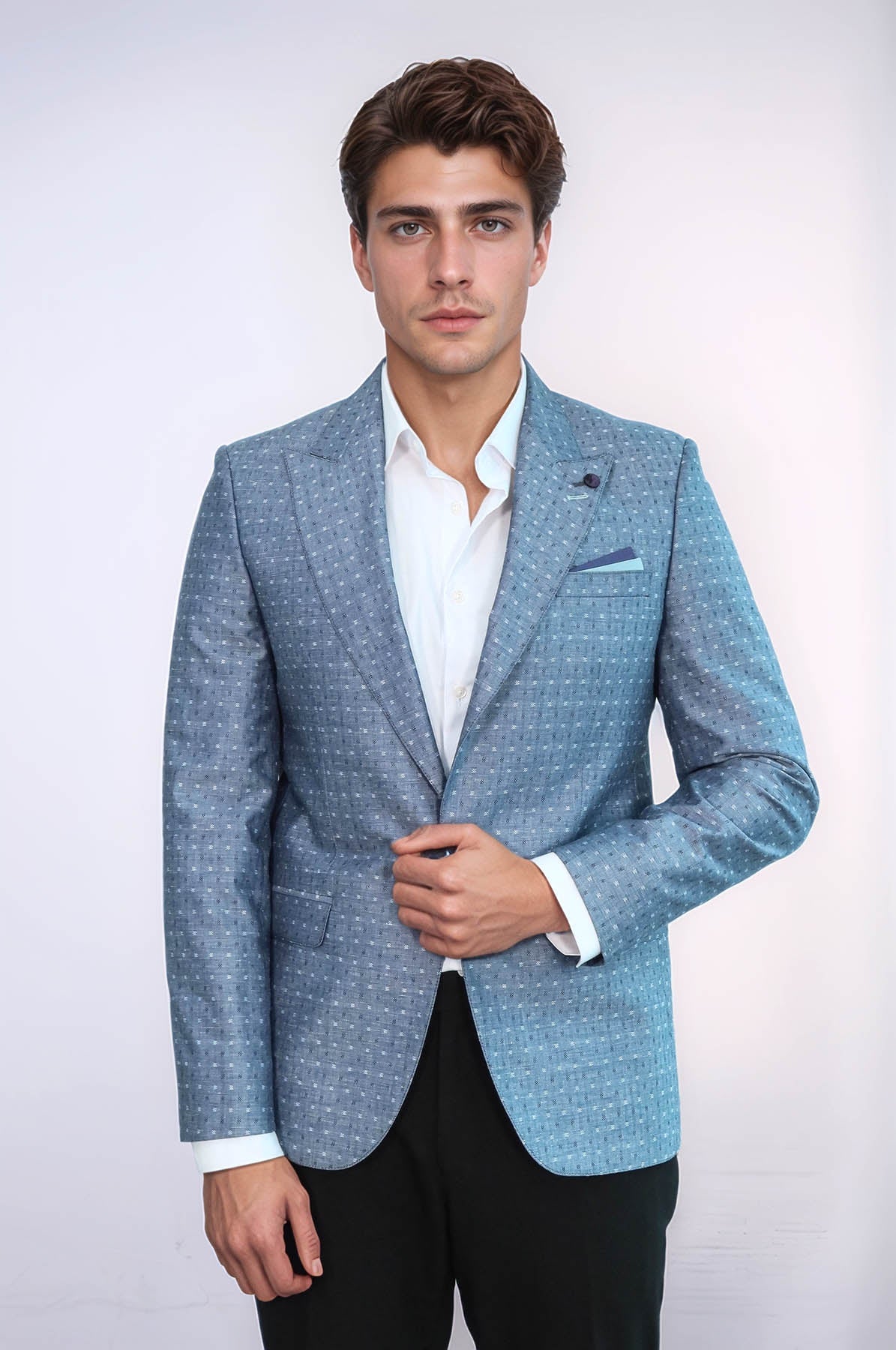Light Blue Linen Dot Patterned Jacket