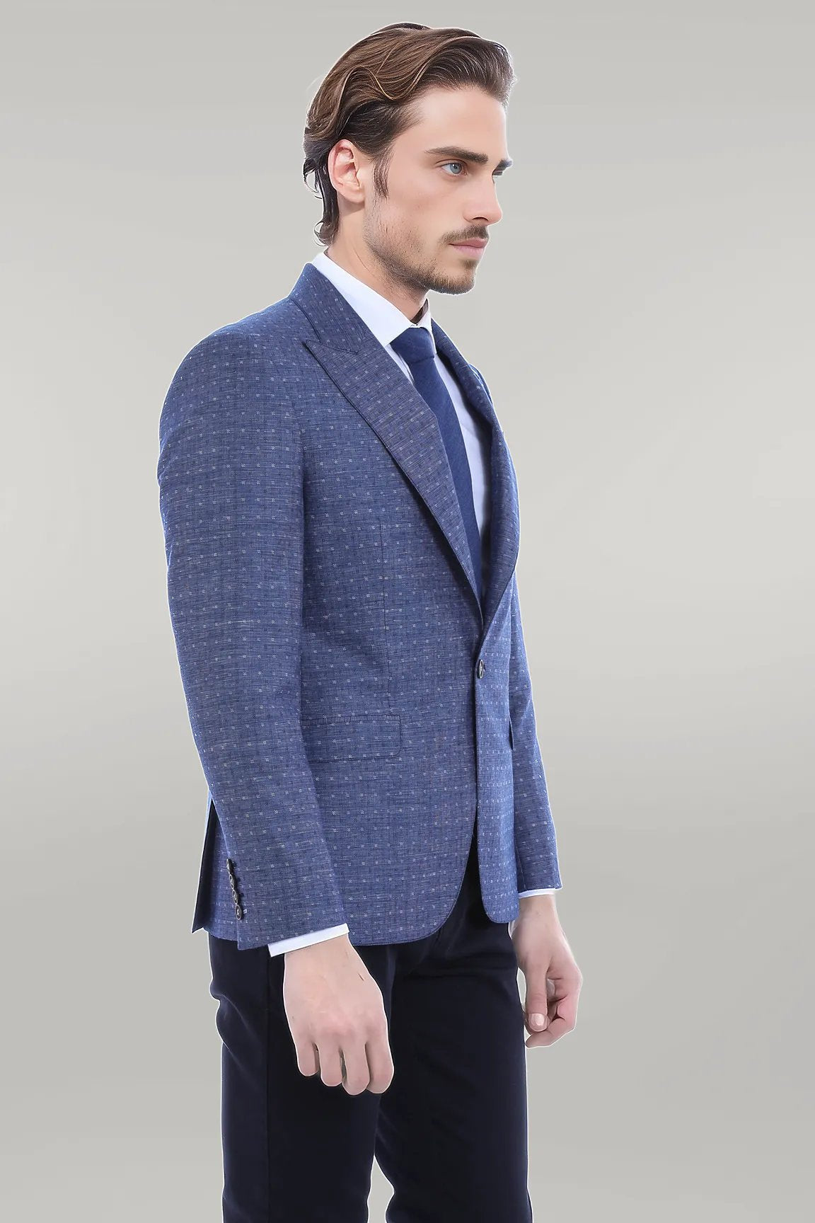 KOALA SYDNEY Blue Linen Dot Patterned Jacket