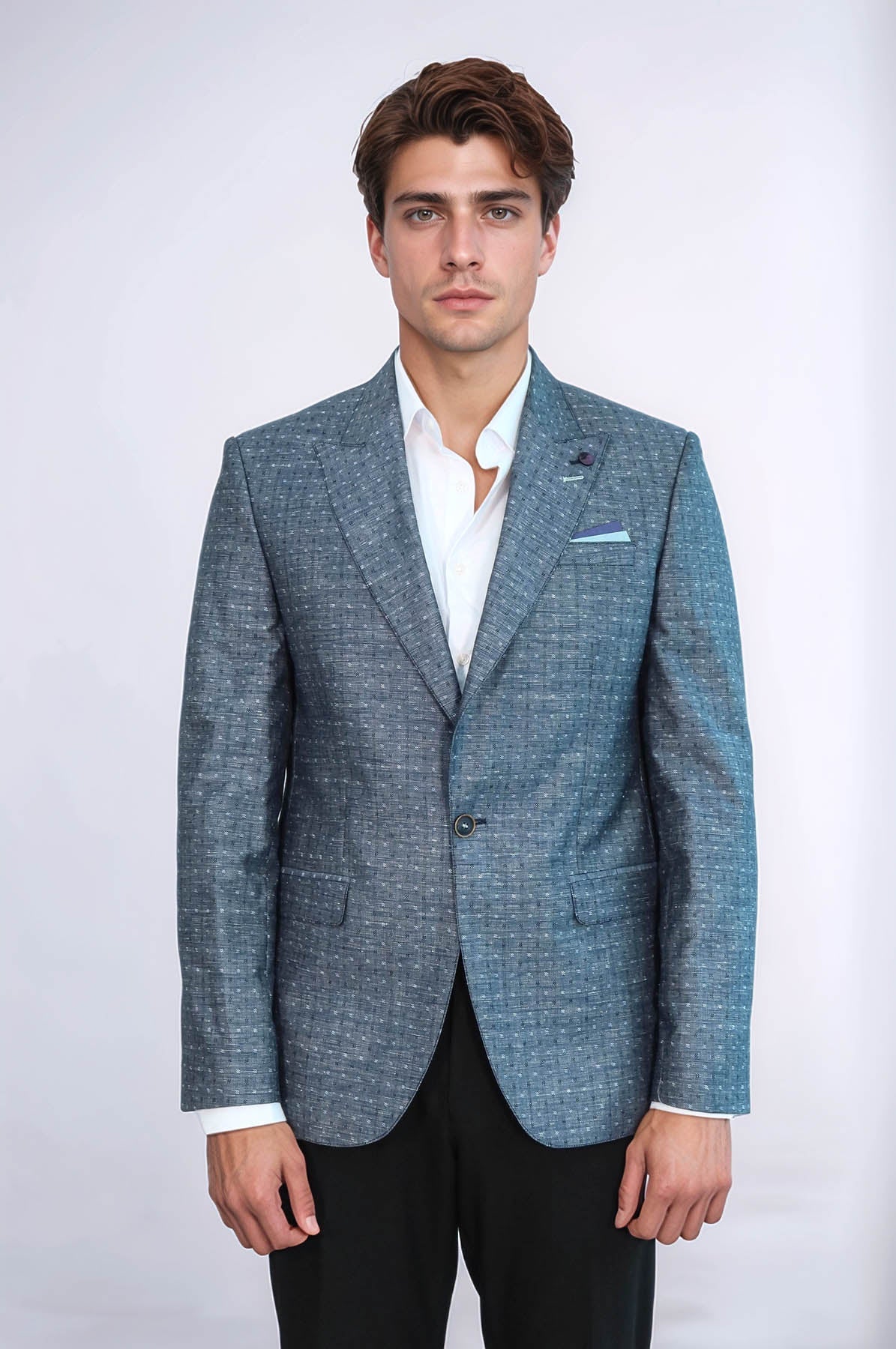KOALA SYDNEY Navy Blue Linen Dot Patterned Jacket