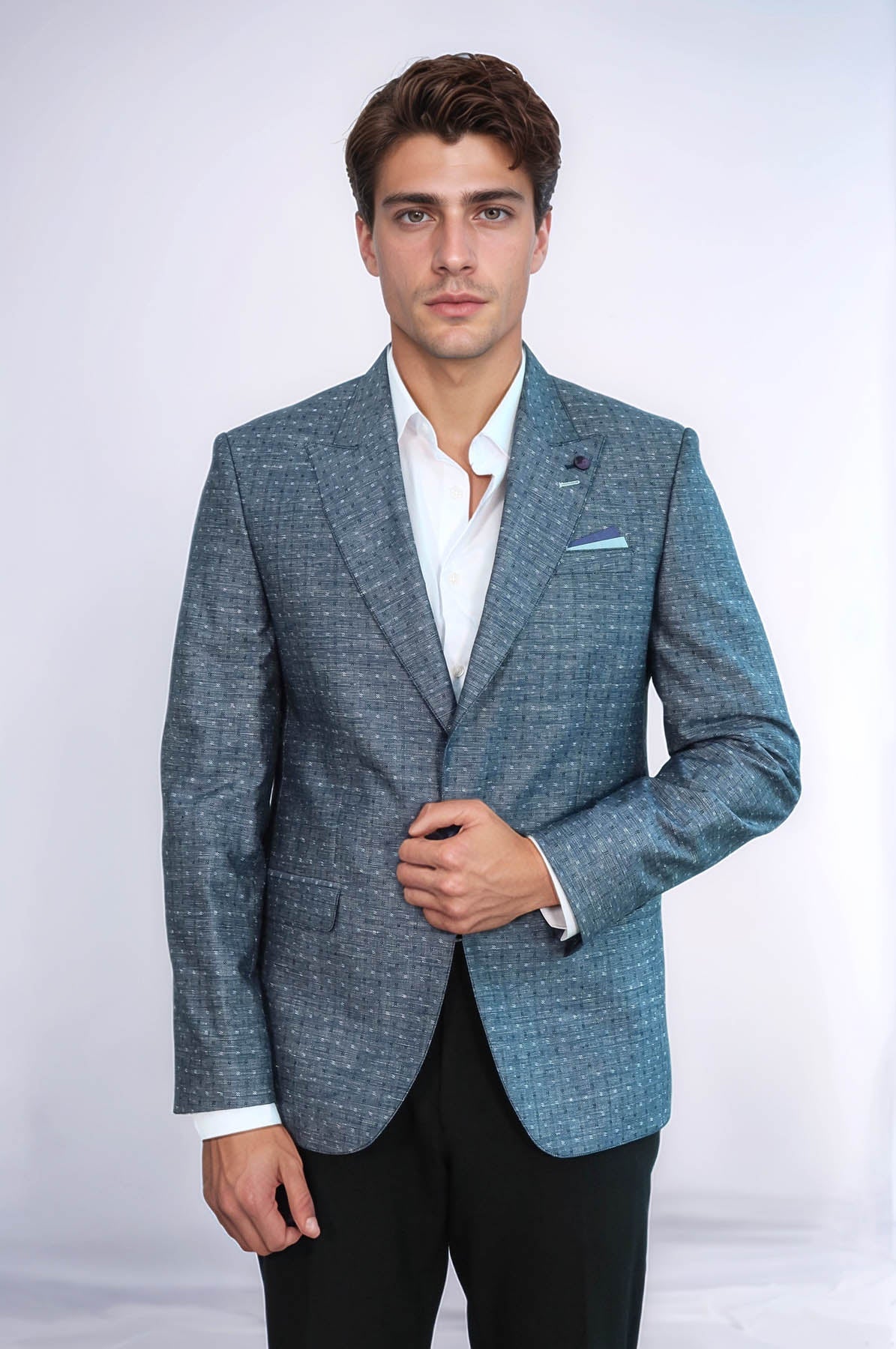 KOALA SYDNEY Navy Blue Linen Dot Patterned Jacket