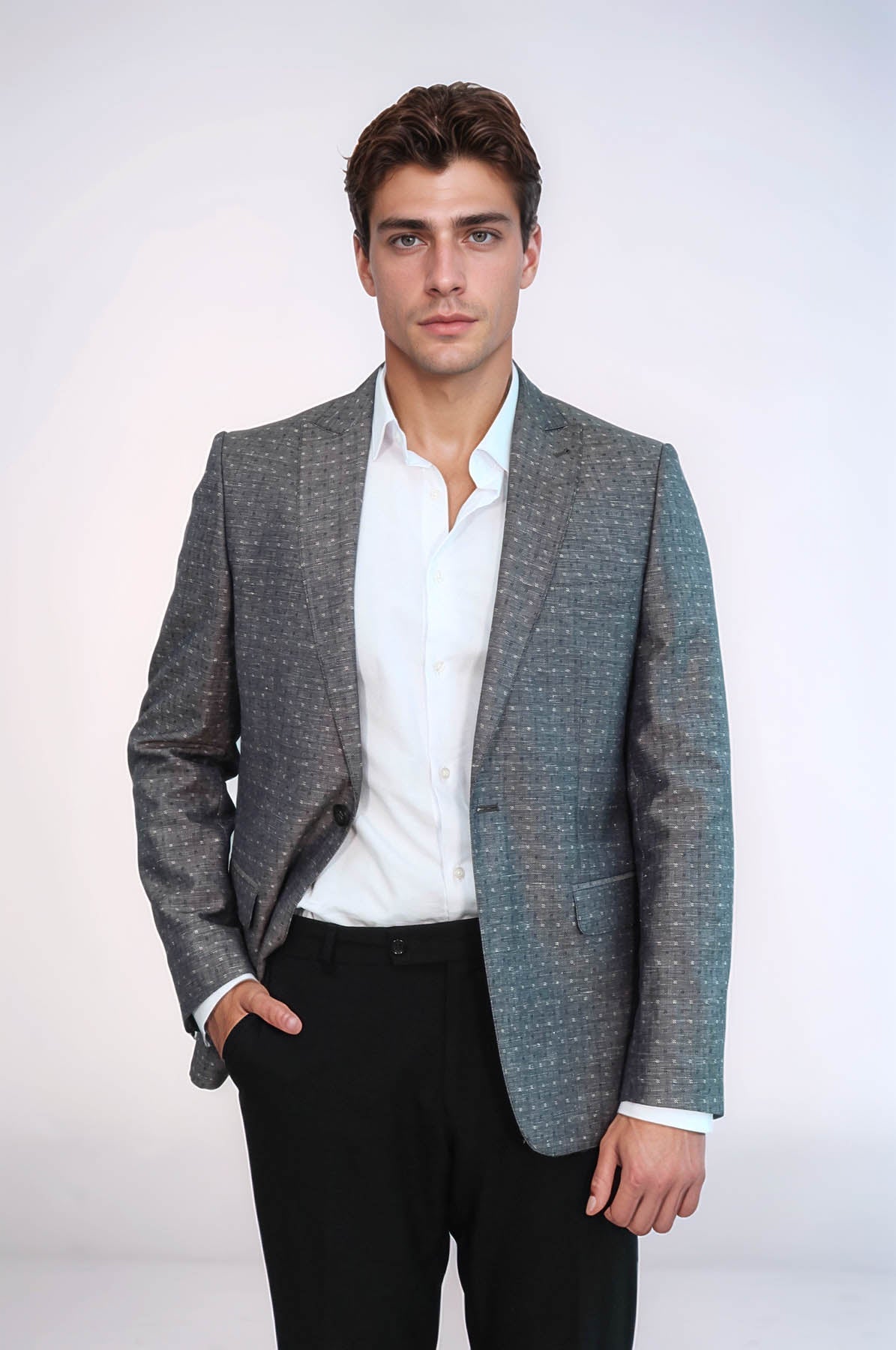 KOALA SYDNEY Grey Linen Dot Patterned Jacket
