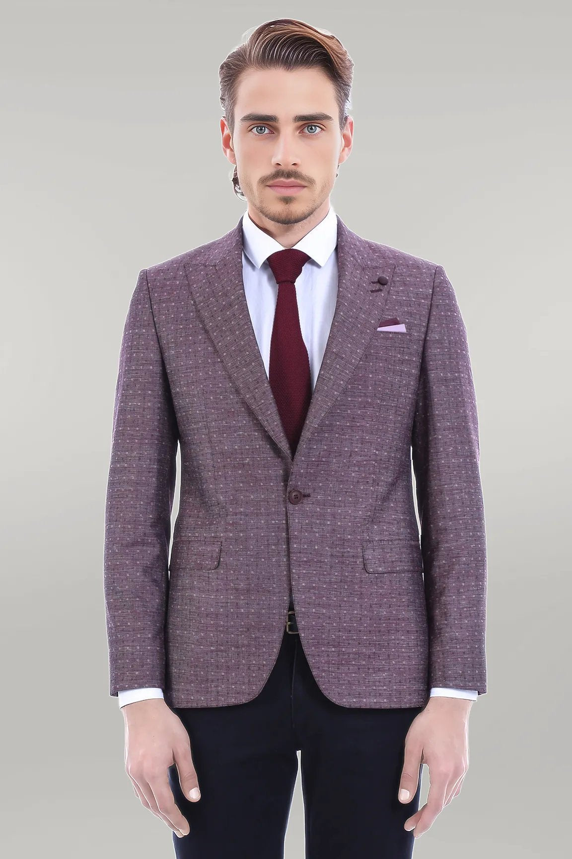 KOALA SYDNEY Burgundy Linen Dot Patterned Jacket