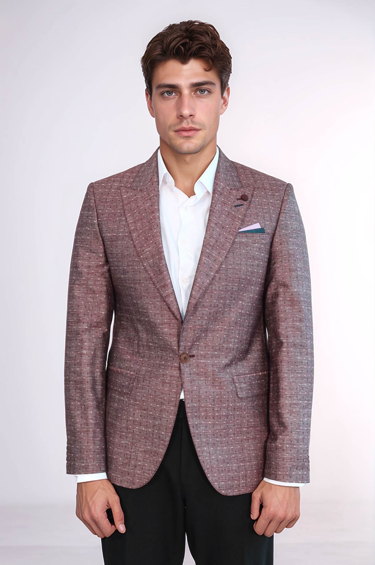 Burgundy Linen Dot Patterned Jacket