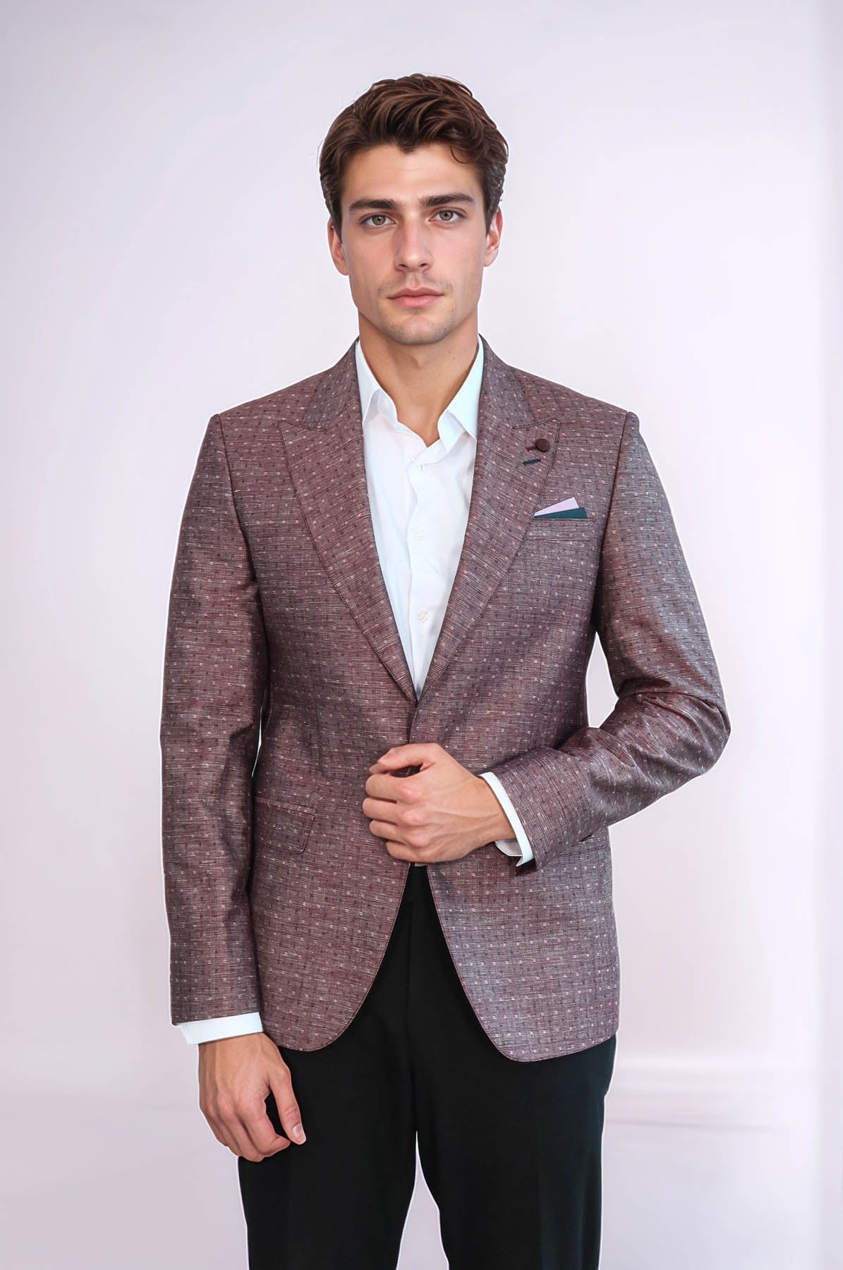 Burgundy Linen Dot Patterned Jacket