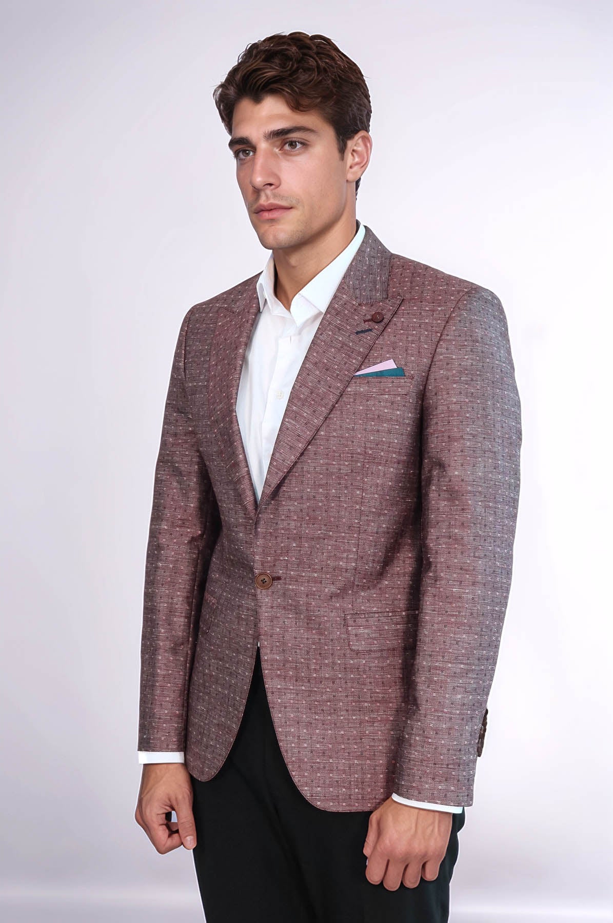 Burgundy Linen Dot Patterned Jacket