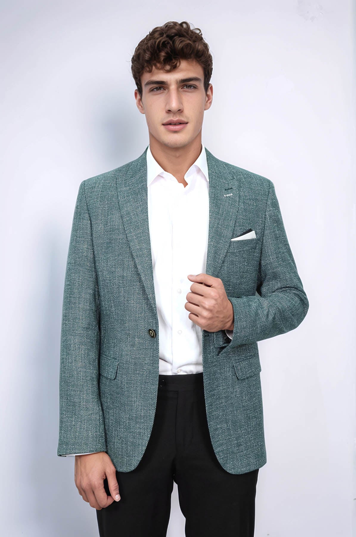 Self-Patterned Green Men's Blazer