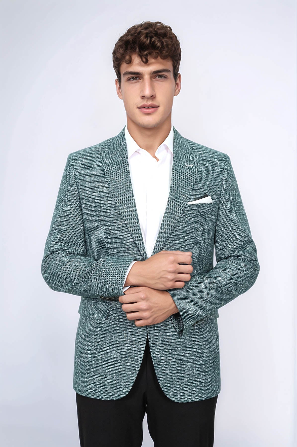 Self-Patterned Green Men's Blazer