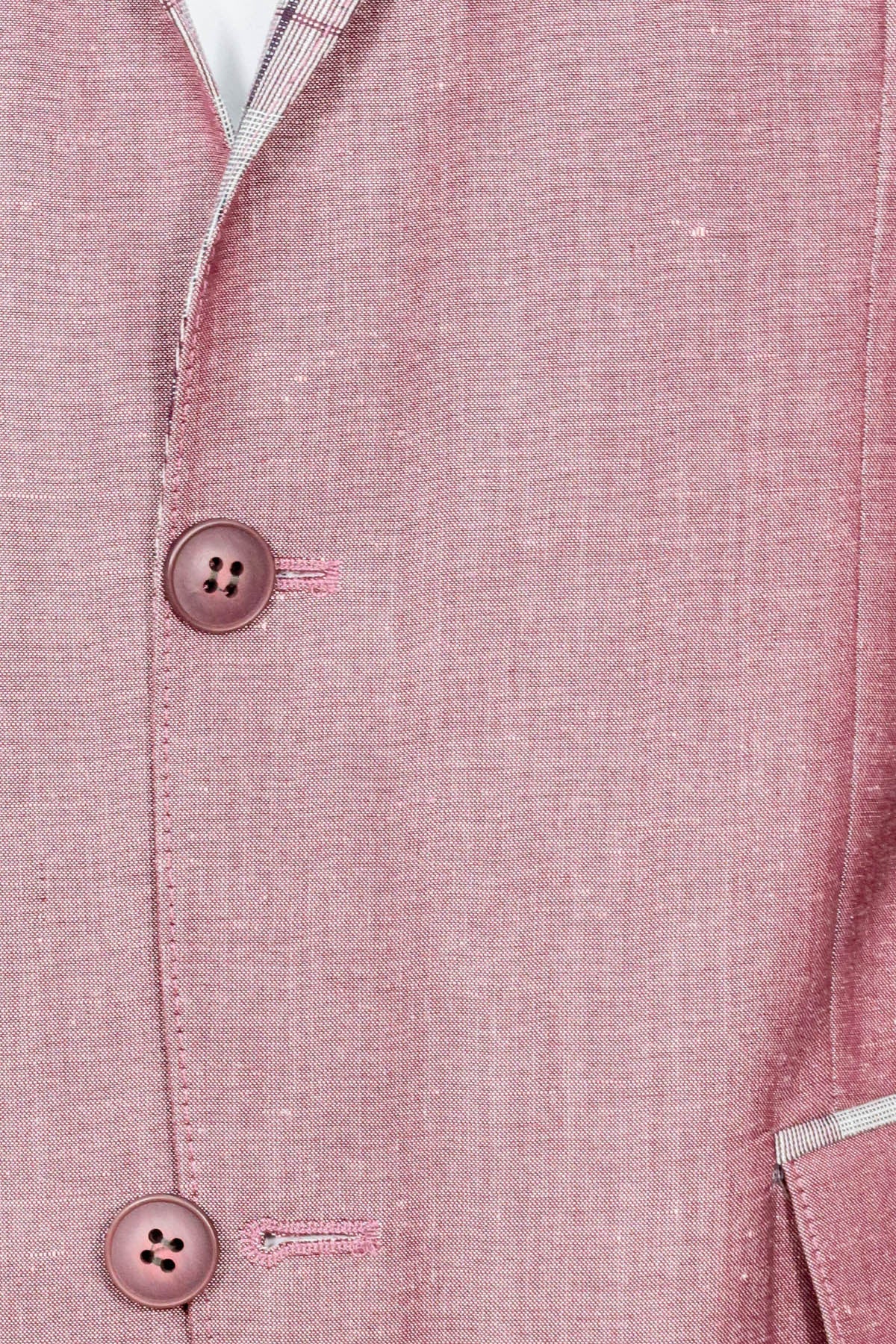 Pocket and Collar Plaid Mens Linnen Burgundy Blazer - Wessi