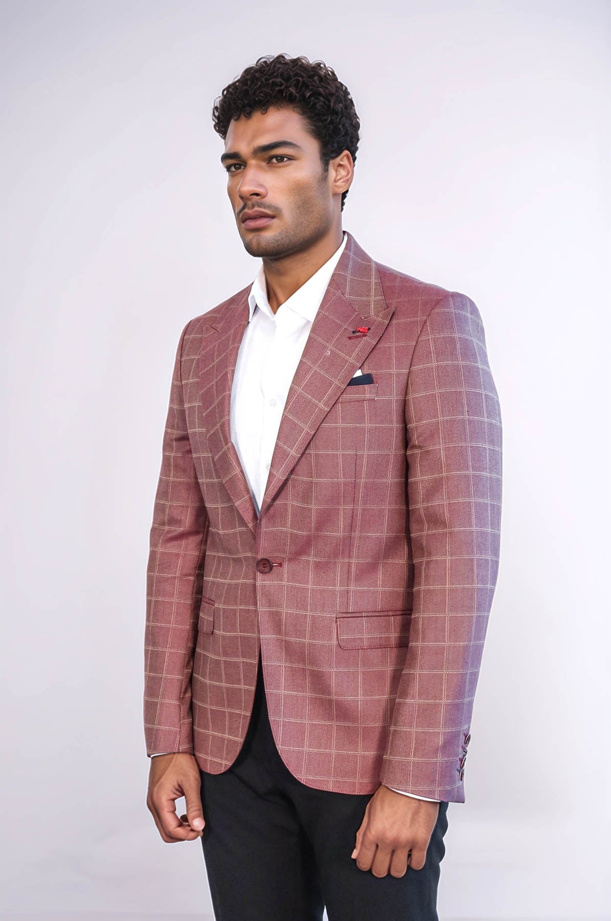 Single Button Wide Pointed Collar Burgundy Blazer - Wessi