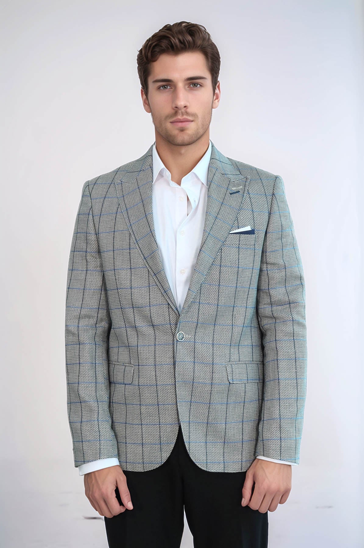 KOALA SYDNEY Single Button Pointed Collar Light Blue Blazer