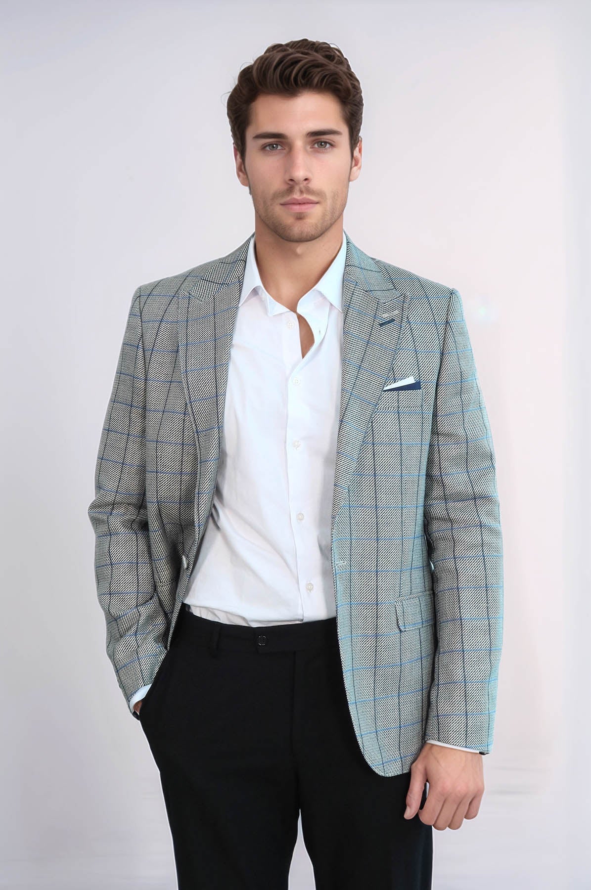 KOALA SYDNEY Single Button Pointed Collar Light Blue Blazer