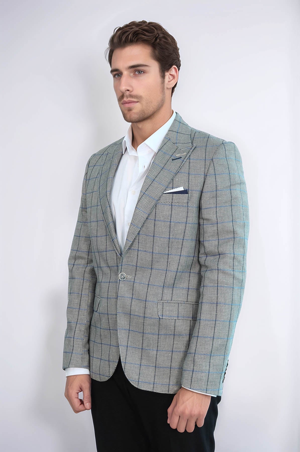 KOALA SYDNEY Single Button Pointed Collar Light Blue Blazer