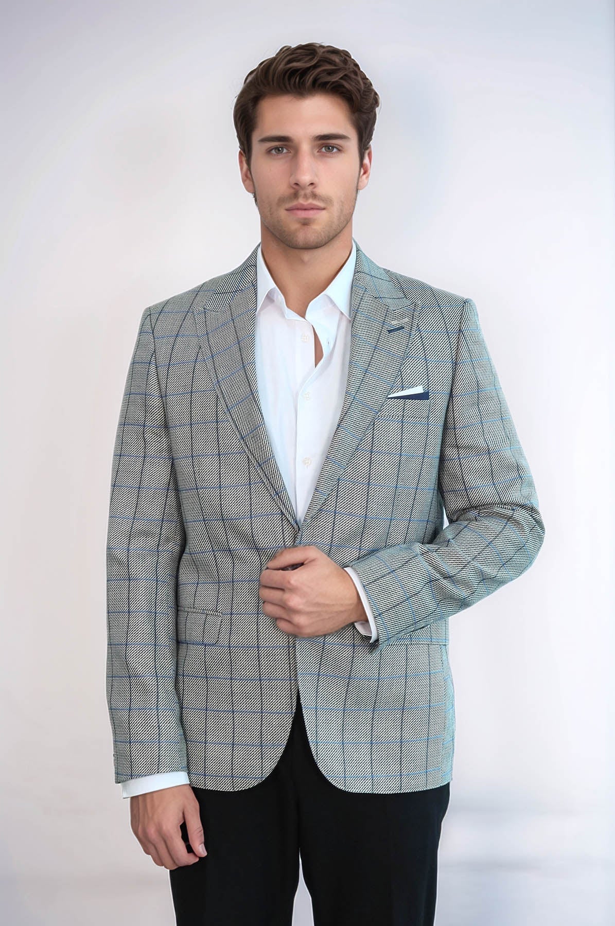 KOALA SYDNEY Single Button Pointed Collar Light Blue Blazer