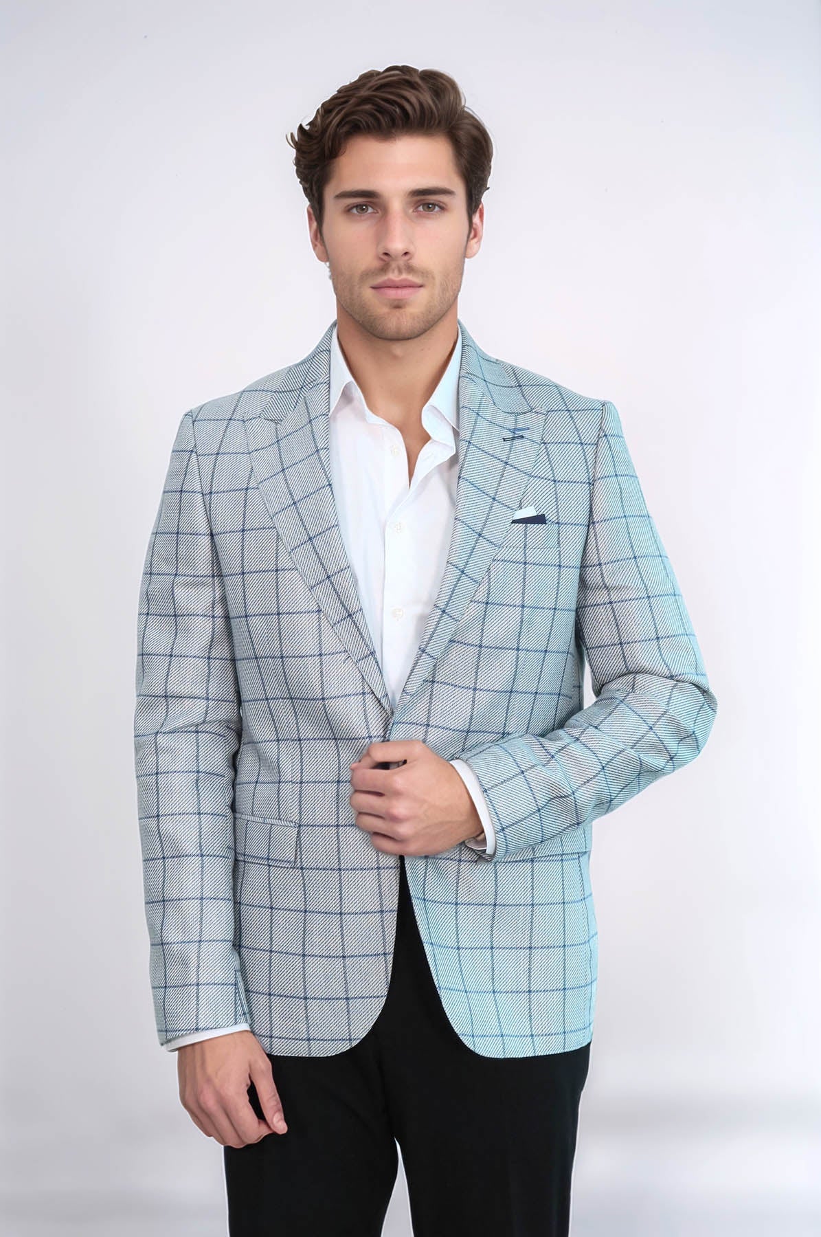 KOALA SYDNEY Single Button Pointed Collar Light Blue Blazer