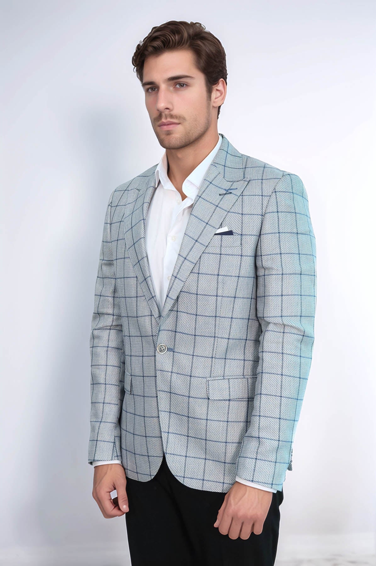 KOALA SYDNEY Single Button Pointed Collar Light Blue Blazer