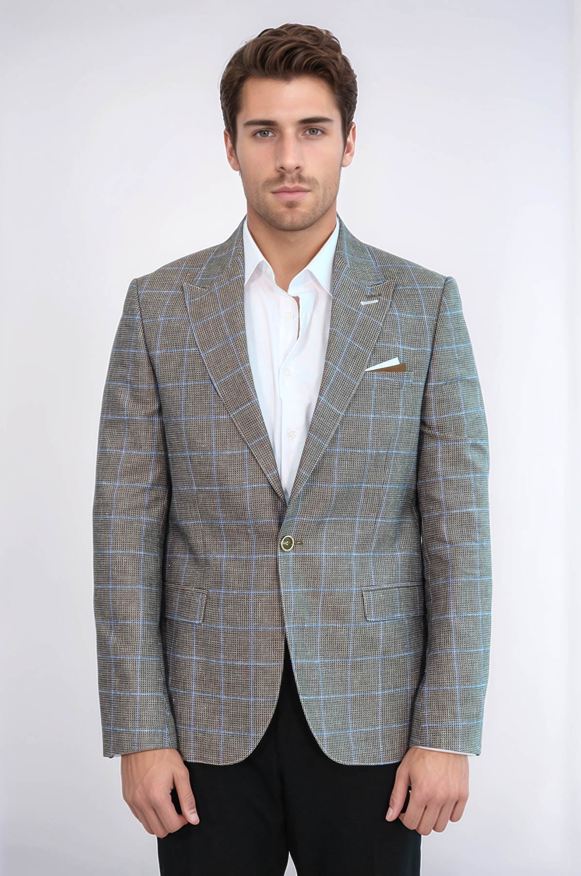 Single Button Pointed Collar Brown Blazer - Wessi