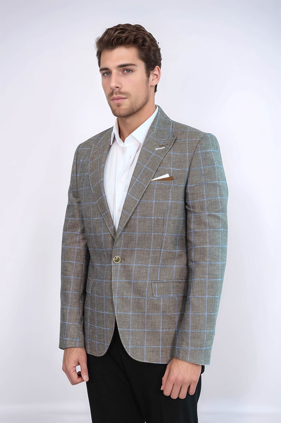 Single Button Pointed Collar Brown Blazer