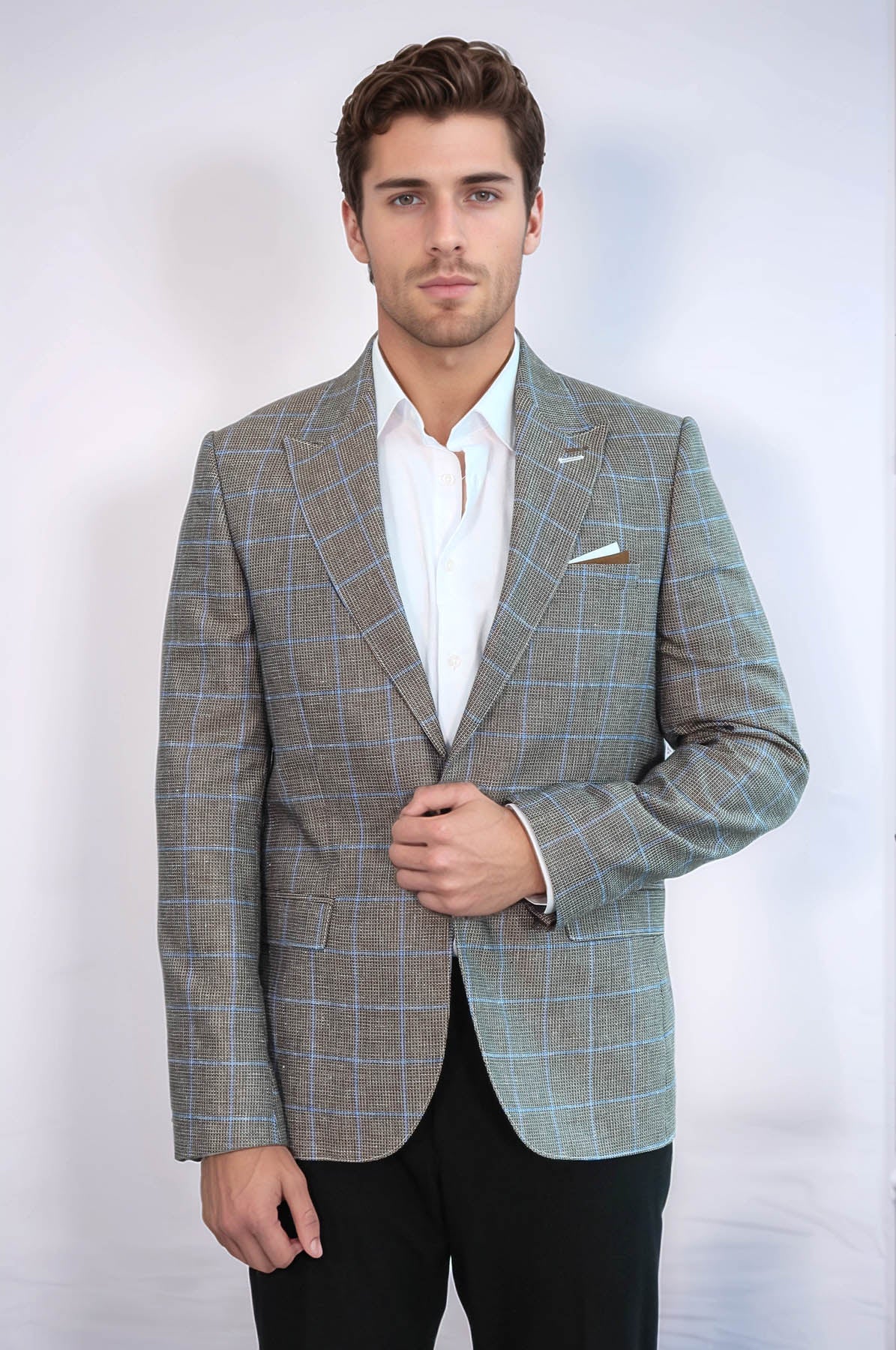 Single Button Pointed Collar Brown Blazer - Wessi